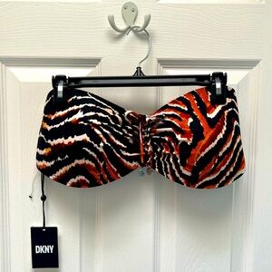 DKNY Striped Animal Print Ruched Bandeau Bikini Top Size XL